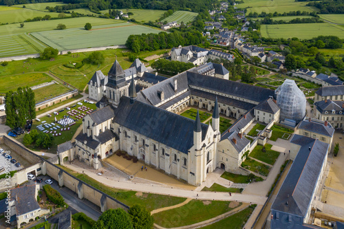 Aerial view of Abbey of Fontevraud, Anjou, Fontevraud l'Abbaye, Maine-et-Loire department, Pays de la Loire, Loire Valley, UNESCO World Heritage Site, France, photo