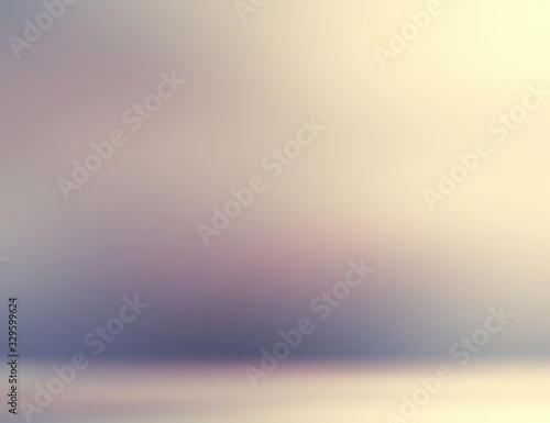 3d studio muted background. Pastel lilac blue yellow gradient. Defocus wall and floor texture. Empty room abstract illustration. Smoky blur pattern.