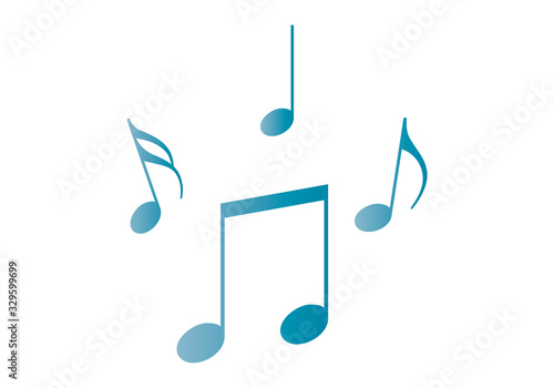 Notas azules de música sobre fondo blanco.