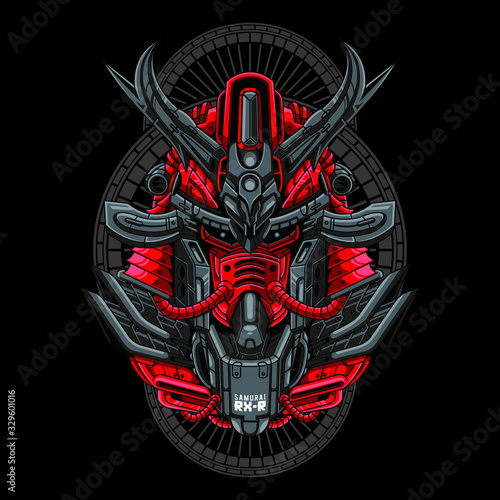 Mecha head samurai with sacred geometry pattern