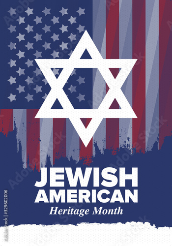 Jewish American Heritage Month. Celebrated annual in May. Jewish American contribution to the history United States. Star of David. Israel symbol. Poster, card, banner and background. Vector