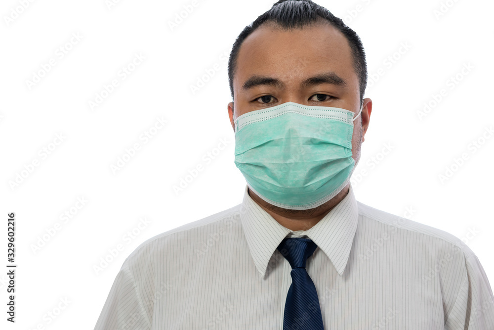 Businessmen wear masks to prevent germs On a white background Businessmen wear masks to prevent germs On a white background