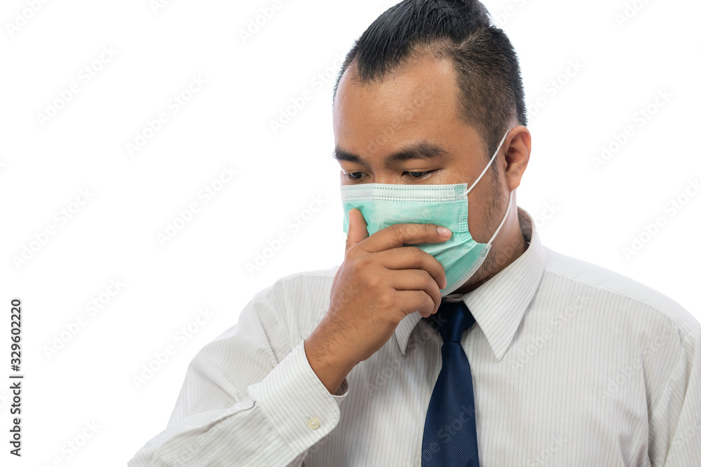 Businessmen wear masks to prevent germs On a white background Businessmen wear masks to prevent germs On a white background