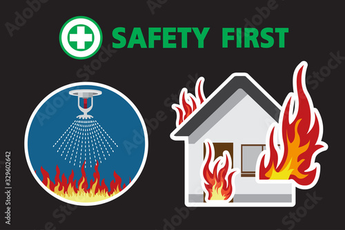 House On Fire,fire sprinkler ,Firefighter Vector, safety first