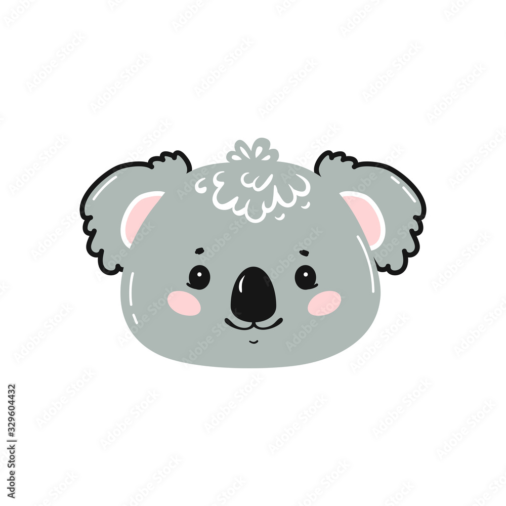 Cute Koala Head Print Design for Kids. Little Baby Koala Face. Doodle Cartoon Kawaii Animal Vector Illustration. Scandinavian Print or Poster Design, Baby Shower Greeting Card Cute Koala Head Print Design for Kids. Little Baby Koala Face. Doodle Cartoon Kawaii Animal Vector Illustration. Scandinavian Print or Poster Design, Baby Shower Greeting Card