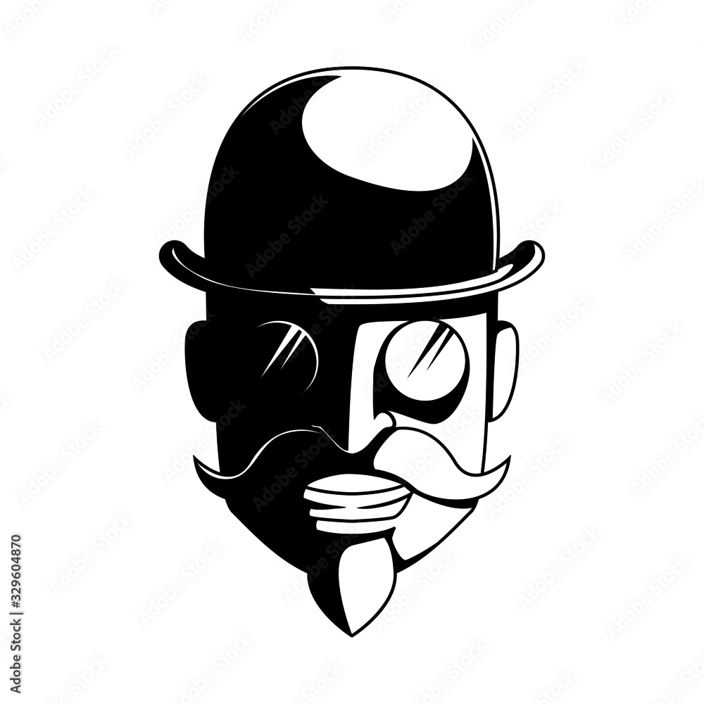 mustache gentleman head logo