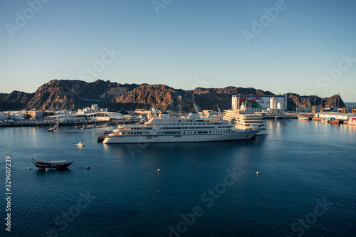 Two yachts docked in the Muscat bay, Oman