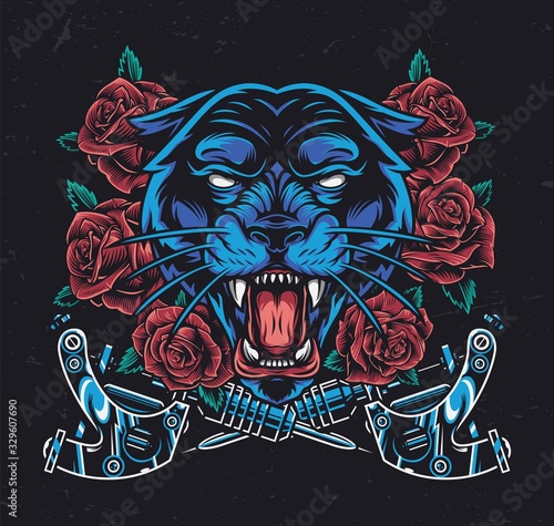 Ferocious black panther head