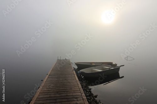 Fototapeta misty lake view 