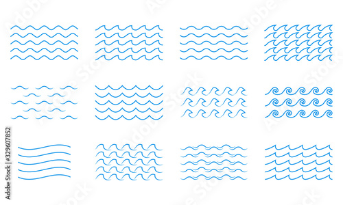 Wave line icon set. Water outline symbol. Sea and Ocean signs. Vector illustration.