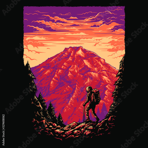 Hiking mountain illustration