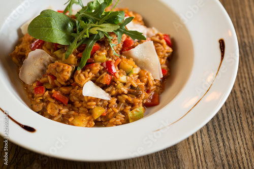 Risotto with chicken meat, ...