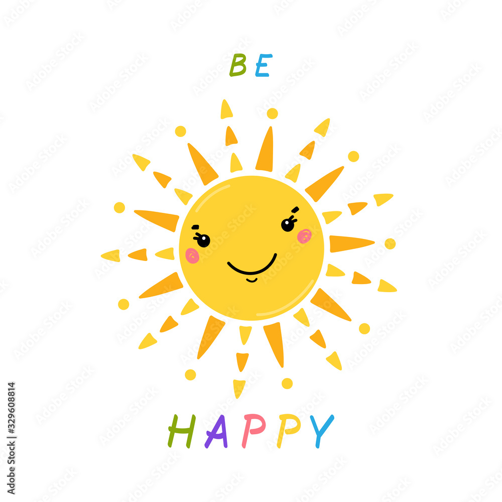 T-shirt Print Design for Kids with Little Cute Smiling Sun Icon and 