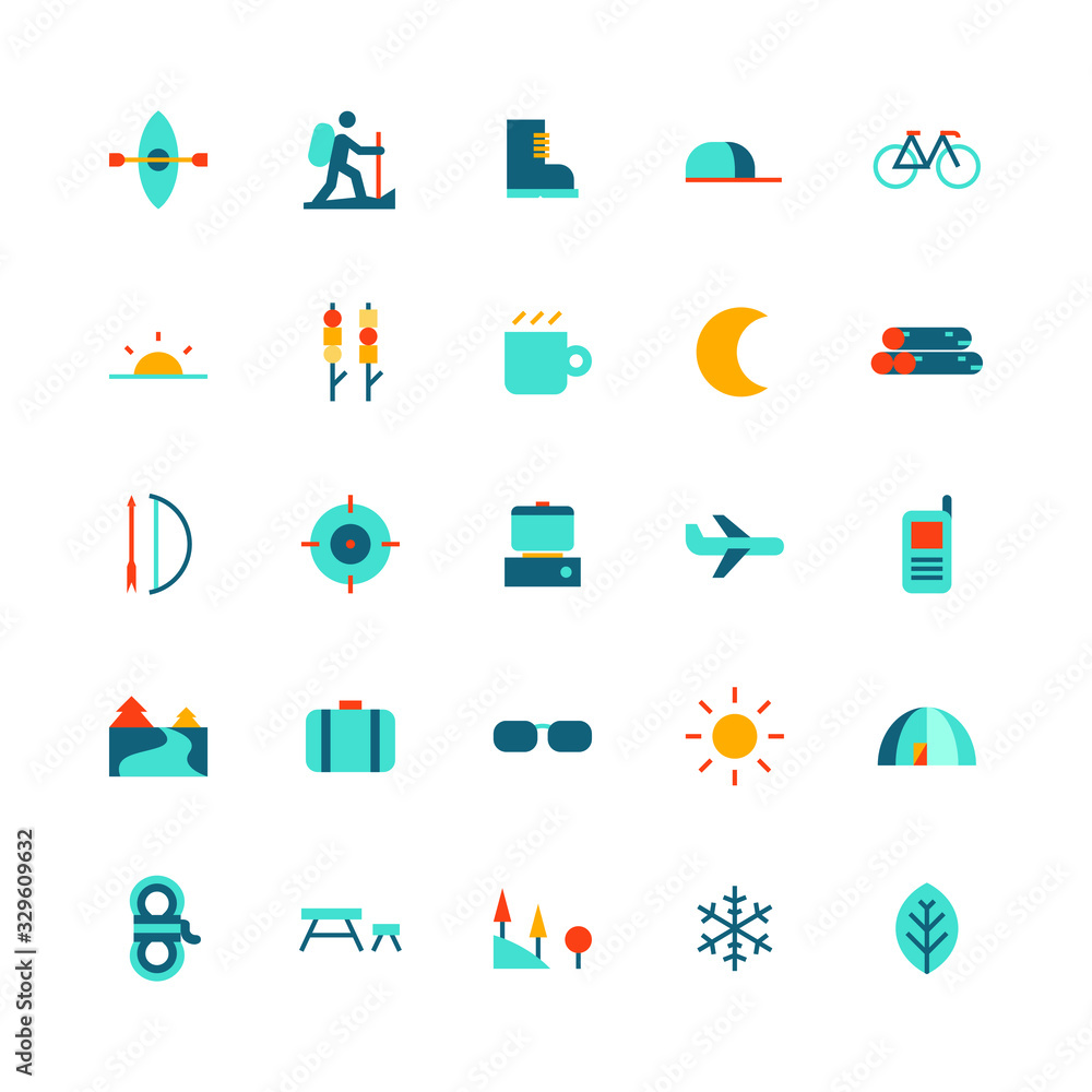 Obraz premium vector design of camping and outdoor icon pack. flat color style version