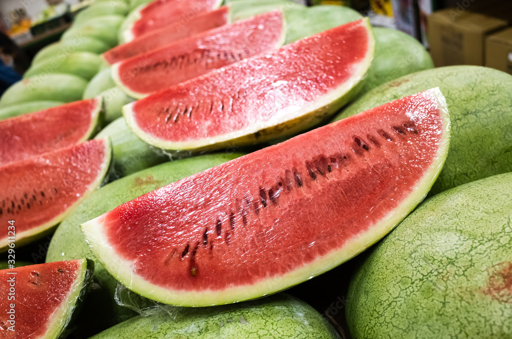 watermelon stacked on the marketplace watermelon stacked on the marketplace