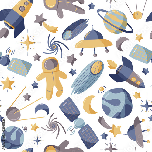 Cute space seamless pattern. Colorful kids background. © Elena