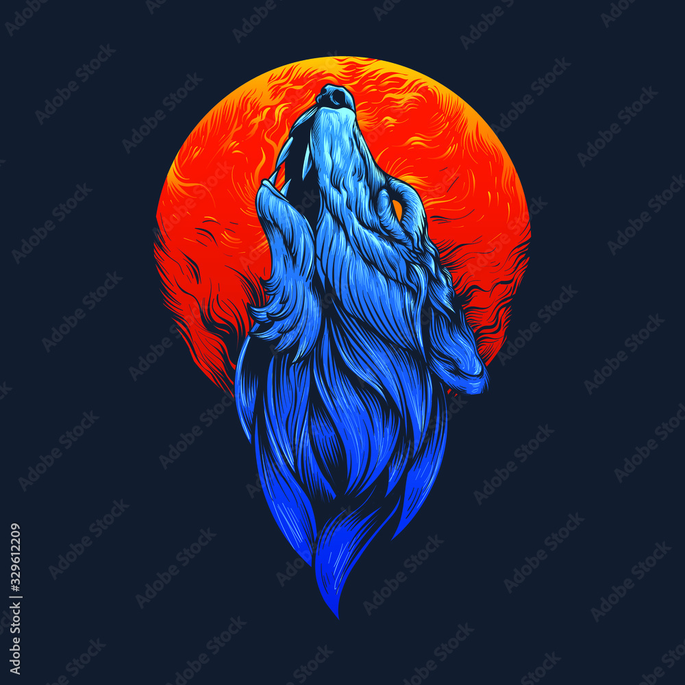 Fototapeta Blue wolf head illustration