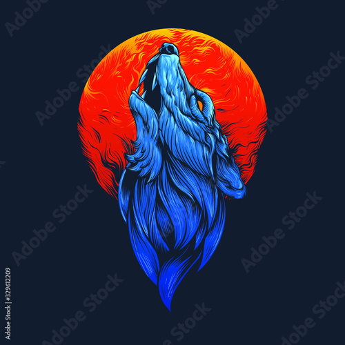 Fototapeta Blue wolf head illustration