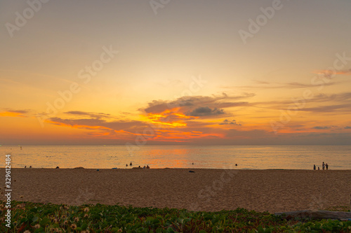 sunset at Karon beach Phuket. Karon beach is a beach is broad and long. Sand and beautiful beach suitable for swimming and .used as a training dive. there have many kind of water sports