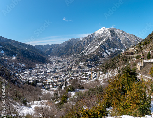 Cityscape in Winter of Andorra La Vella  Andorra.