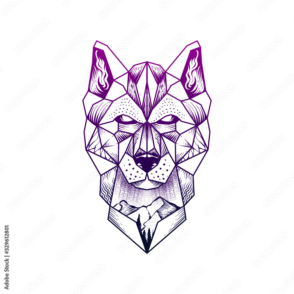 Fototapeta Line art wolf head illustration
