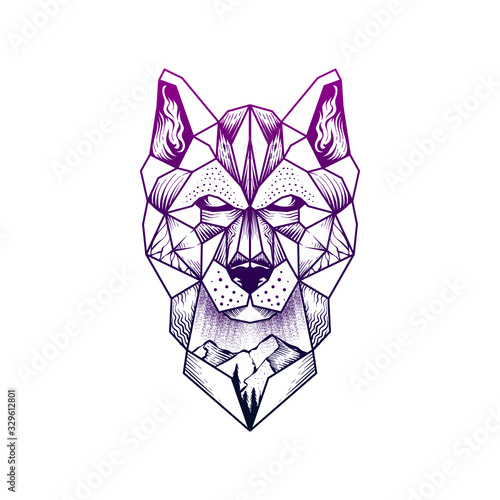 Fototapeta Line art wolf head illustration