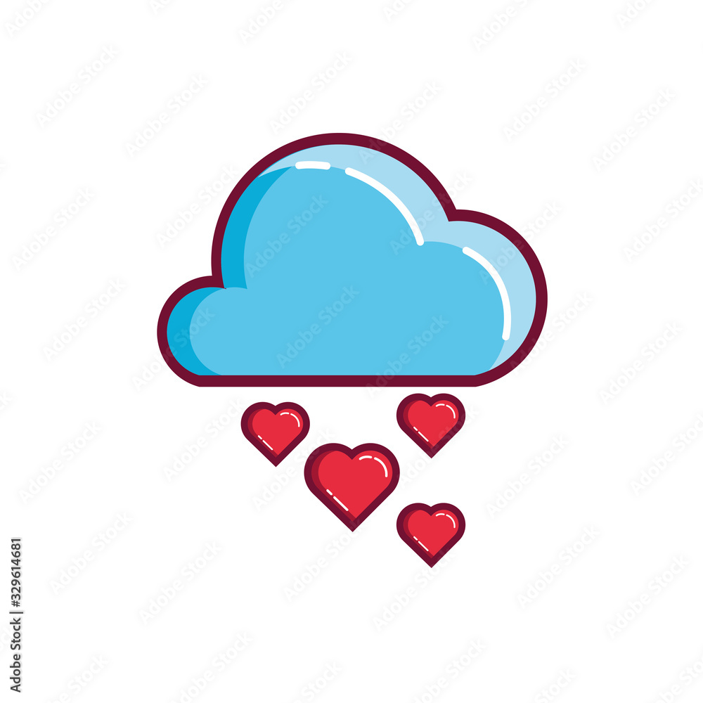 happy valentines day cloud with hearts line and fill style happy valentines day cloud with hearts line and fill style