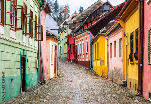 Empty street in the medieval city of Sighisoara