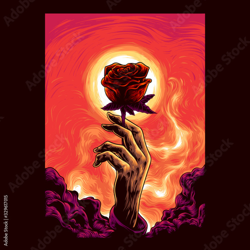 Hand with the rose illustration