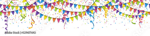 seamless colored garlands, confetti and streamers background