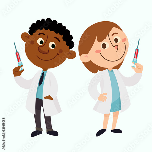 Set of doctor cartoon characters. Medical staff team concept in hospital