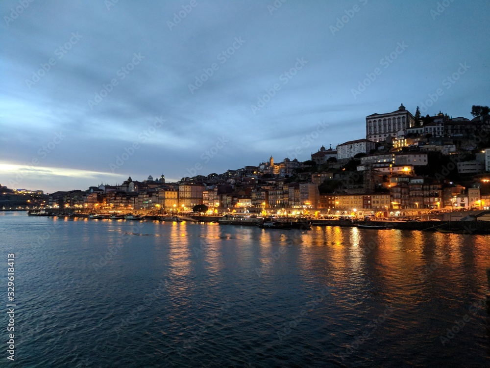 Sunset from the bridge in Porto, Portugal