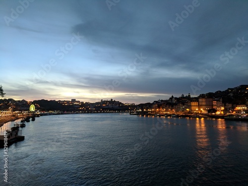 Sunset from the bridge in Porto, Portugal