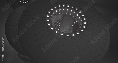 Fototapeta Naklejka Na Ścianę i Meble -  Abstract drawing architectural background. White interior with discs and neon lighting. 3D illustration and rendering.