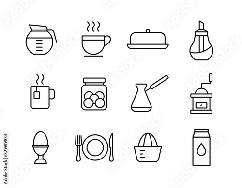 Breakfast and kitchen vector icon set