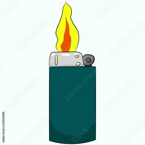Manual, gas lighter with a burning flame, vector illustration.