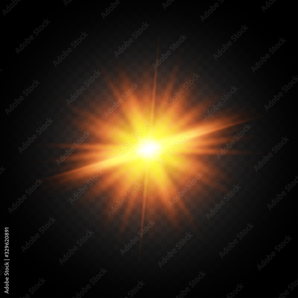 Obraz premium Light flare on black background. Holiday glowing backdrop. Lens flare, glow light effect. Night glow effect. Disco design. Christmas decoration. Bright glowing star. Vector illustration.