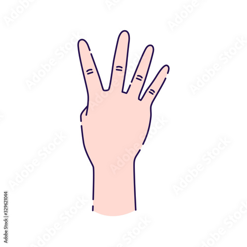 Four fingers gesture line color icon. Make fingers up gesture sketch element. Pictogram for web page, mobile app, promo. Editable stroke. Hand drawn illustration