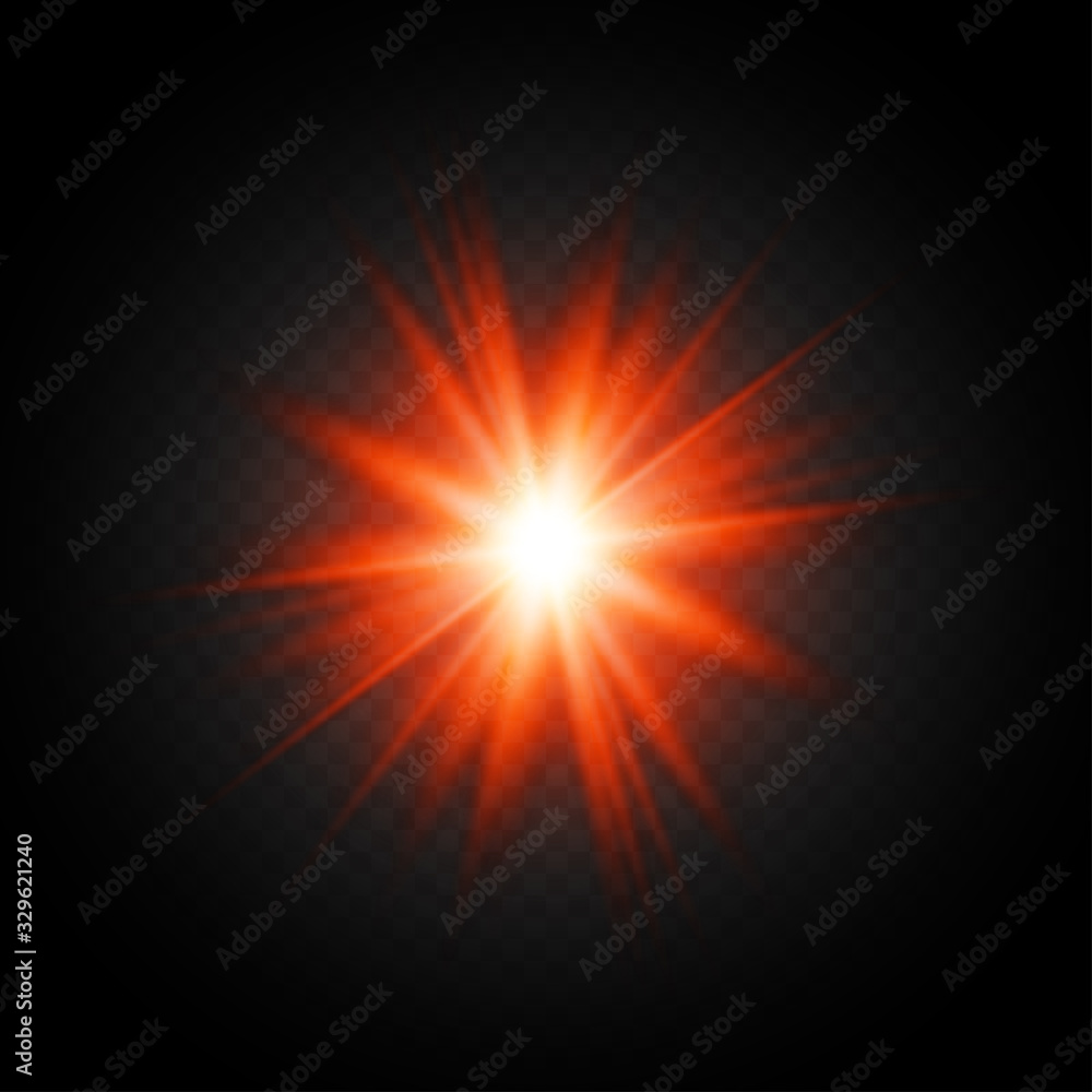 Fototapeta premium Light flare on black background. Holiday glowing backdrop. Lens flare, glow light effect. Night glow effect. Disco design. Christmas decoration. Bright glowing star. Vector illustration.