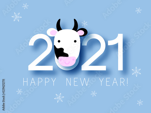 White Metal Ox (boar, bull,cow) Chinese year symbol. Ox Chinese new year symbol vector illustration. Happy new year. 2021