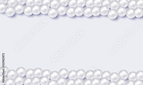 Shiny pearls frame. Vector illustration. Background with pearl. Wedding design with pearl necklace