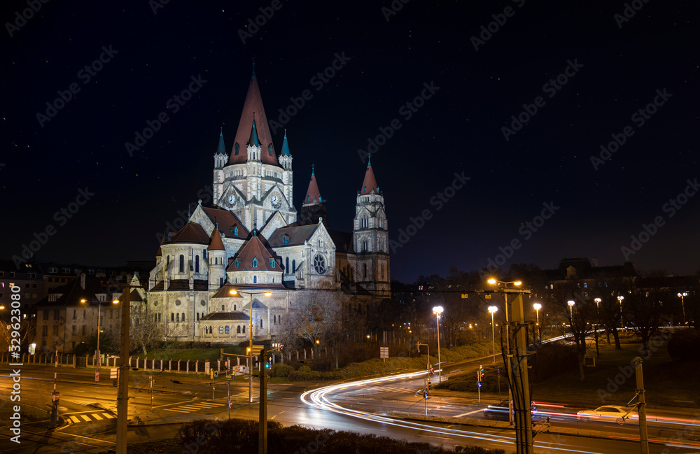 Fototapeta premium Gothic architecture cathedral building travel long exposure photography of Vienna capital city of Austria