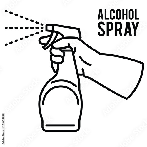 Spraying Anti-Bacterial Sanitizer Spray, Hand Sanitizer Dispenser, infection control concept. Sanitizer to prevent colds, virus, Coronavirus, flu. Spray bottle. Alcohol spray. Flat icon design.
