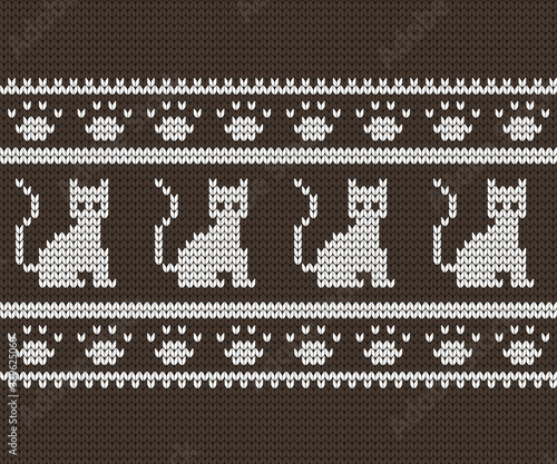 Knitted seamless decorative border cats, jumper design