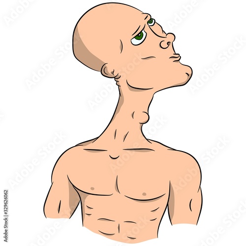 Bald man with a naked torso. Vector drawing.