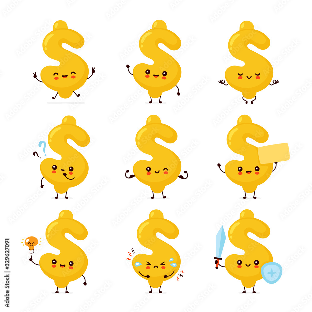 Cute happy dollar sign character set collection Cute happy dollar sign character set collection