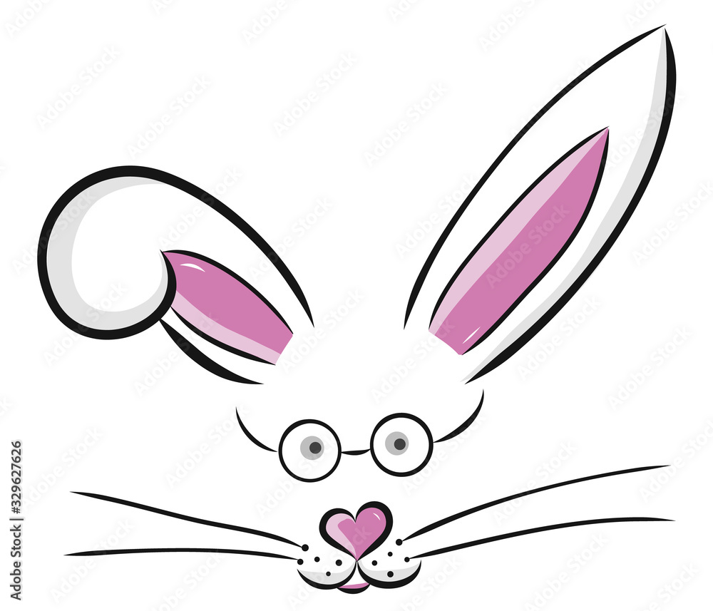 Obraz premium Easter bunny cute vector illustration drawn by hand. Bunny face, ears and tiny muzzle with whiskers isolated on white background