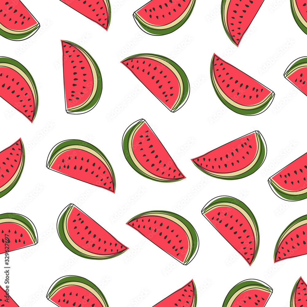 Naklejka Watermelon slices pattern design. Pattern with summer fruits. Watermelon background. Seamless pattern design