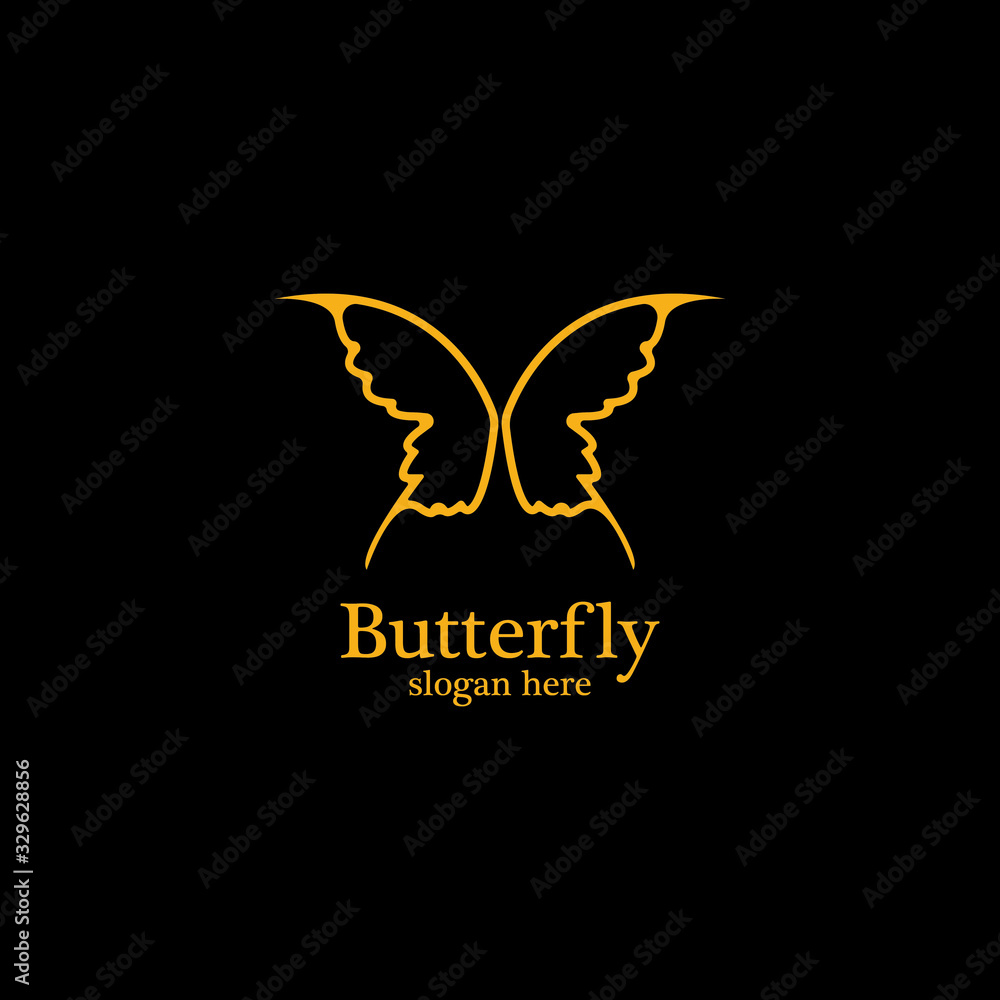 Fototapeta premium Golden butterfly on black background.logo template for beauty salon,spa salon,etc.