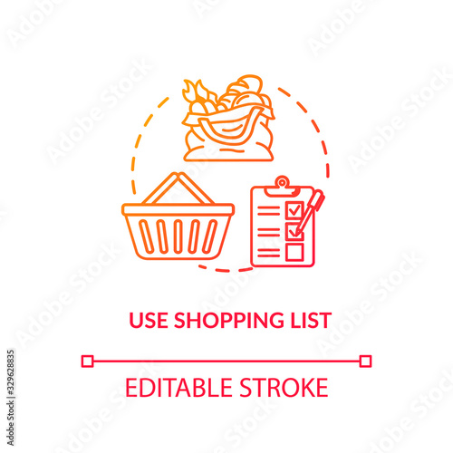 Use shopping list concept icon. Mindful eating, consumerism idea thin line illustration. Avoiding impulse buying, planning purchases. Vector isolated outline RGB color drawing